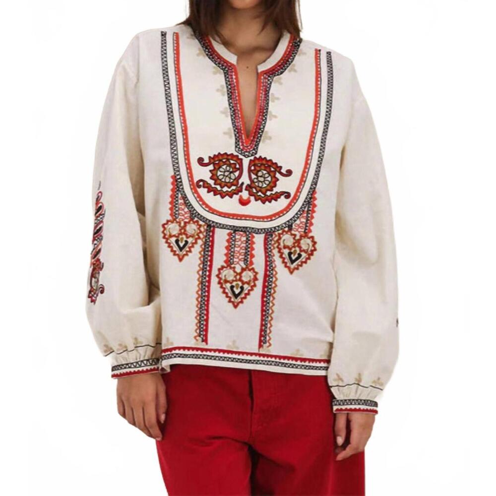 NEW FORTELA embroidered long sleeve blouse in off white